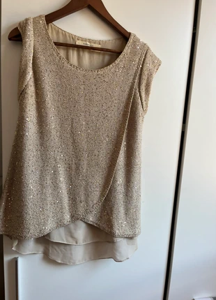 Top Dorato Con Pailettes E Strato Doppio, brand: Zara Knit, condizioni: Nuovo senza cartellino, taglia: M / IT 42 / EU 38, €4.99, €5.94 include la Protezione acquisti