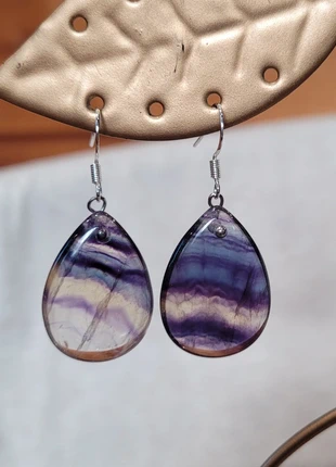 Boucles d'oreille en pierre naturelle de "Fluorine" montées sur crochets argent, brand: pas de marque, condition: New without tags, €10.00, €11.20 includes Buyer Protection