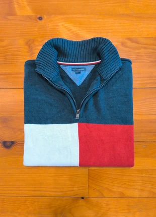 Pull Tommy Hilfiger - Half Zip 1/4 Zip - Col camionneur - Marine, blanc, rouge - Taille S, marke: Tommy Hilfiger, zustand: Sehr gut, größe: S, 39,00 €, 41,65 € inklusive Vinted-Käuferschutz