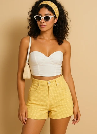 Short vintage jaune à pois  Magangi  Fully Taille 36 US 27 Pièce rare pin-up, brand: Magangi Fully, condizioni: Ottime, taglia: S / IT 40 / EU 36, €35.00, €37.45 include la Protezione acquisti