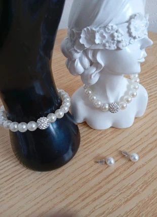 Solde 💝 Ensemble collier en perles blanches bracelet rpt boucles d'oreilles fantaisie chic classe, staat: Heel goed, € 8,00, € 9,10 inclusief Kopersbescherming Pro