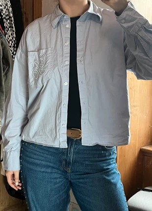 H&M Boxy Blue Embroidered Shirt – Relaxed Fit, Chic Casual Style, brand: H&M, condition: Very good, size: S / 36 / 8, €17.00, €18.55 includes Buyer Protection