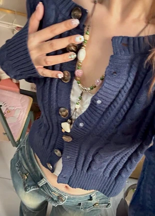 Cardigan bleu marine laine tricot vintage plaid automne, marca: Vintage, estado: Novo sem etiquetas, tamanho: S / 36 / 8, €19.99, €21.69 inclui Proteção do Comprador