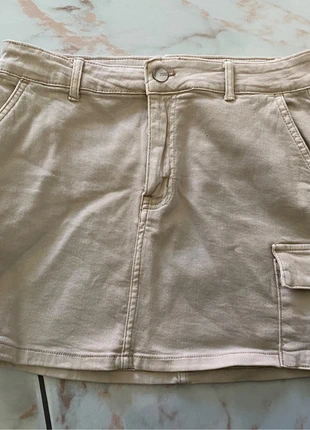 Gonna di jeans beige cargo elasticizzata con tasche, état: Très bon état, taille: L / 40 / 12, 5,00 €, 5,95 € Protection acheteurs incluse