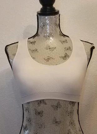 White seamless sports top – Racerback, marca: Primark, estado: Bom, tamanho: S / 36 / 8, €3.00, €3.85 inclui Proteção do Comprador