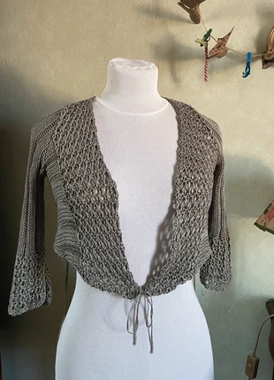 Gilet/ boléro court en maille, gris taupe vintage chic, marca: Vintage, estado: Muito bom, tamanho: XXS / 32 / 4, €5.00, €5.95 inclui Proteção do Comprador