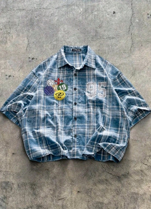 🔵 Chemise à carreaux bleue – Manches courtes – Taille M – Style vintage & graphique, marque: y2k, état: Neuf sans étiquette, taille: M, 35,99 €, 38,49 € Protection acheteurs incluse