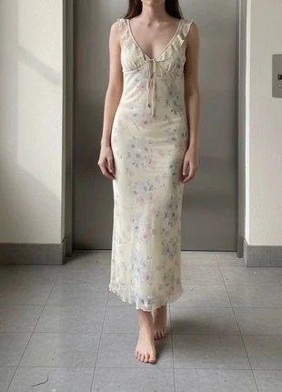 Robe longue fluide vintage satinée fleurie pastel décolleté V dentelle bohème chic M, marke: Alessa Milano, zustand: Sehr gut, größe: S / 36 / 8, 50,90 €, 54,15 € inklusive Vinted-Käuferschutz