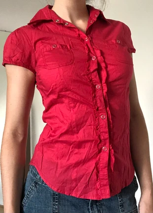 cute elegant 100% cotton red ruffle button up blouse shortsleeve shirt top, marke: cotton blouse, zustand: Gut, größe: S / 36 / 8, 20,00 €, 21,20 € inklusive Vinted-Käuferschutz