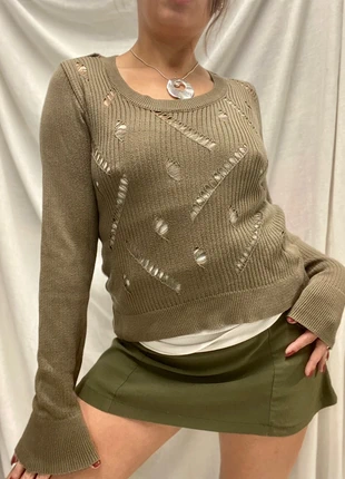 Ribbed knit sweater, fine mesh, holed, torn, openwork, vintage 90s y2k 00s, stripe, brand: Vintage, condizioni: Ottime, taglia: S / IT 40 / EU 36, €14.00, €15.40 include la Protezione acquisti Pro