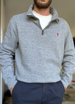 Quarter zip Ralph Lauren gris logo brodé rouge style Old Money 100% coton - Taille XL, marke: Ralph Lauren, zustand: Sehr gut, größe: XL, 45,00 €, 47,95 € inklusive Vinted-Käuferschutz