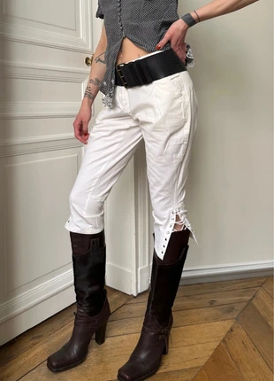 Vintage Y2K canvas Capri Pants with Lacing details, merk: Vintage Dressing, staat: Nieuw met prijskaartje, maat: M / 38 / 10, € 55,00, € 58,45 inclusief Kopersbescherming