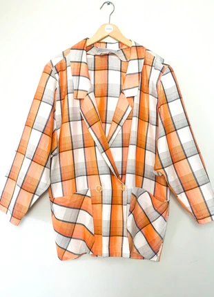 Veste légère oversize vintage colorée carreaux crème orange anthracite Mic Charles #vintage #vestes, merk: Vintage, staat: Heel goed, maat: XL / 42 / 14, € 26,00, € 28,00 inclusief Kopersbescherming Pro