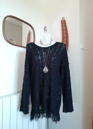 Pull oversize franges noir, brand: Mittoshop, condition: Good, size: 7XL / 54 / 26, €4.50, €5.43 includes Buyer Protection