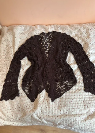Brown Crochet Open Knit Cardigan – Boho Lace Layering Top Long Sleeve Festival Cover-Up, brand: NO LABEL, condition: Very good, size: One size, £5.00, £5.95 includes Buyer Protection