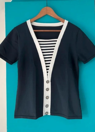 Adorable pull marin pin-up à manches courtes marine et blanc Damart 42 XL, brand: Damart, condition: Very good, size: XL / 42 / 14, €9.75, €10.94 includes Buyer Protection