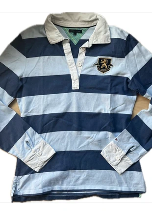 Gestreifter Pullover mit Kragen und Logo, merk: Tommy Hilfiger, staat: Heel goed, maat: L / 40 / 12, € 15,00, € 16,45 inclusief Kopersbescherming