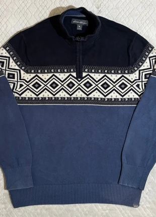 Pull hiver bleu demi-zip motif losange M Eddie Bauer bon état, marke: Eddie Bauer, zustand: Sehr gut, größe: M, 35,00 €, 37,45 € inklusive Vinted-Käuferschutz