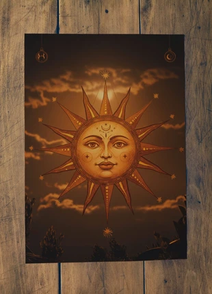 022 - Affiche A3 – Soleil mystique doré – Ambiance bohème et ésotérique, zustand: Neu, 8,99 €, 10,14 € beinhaltet Vinted-Käuferschutz Pro