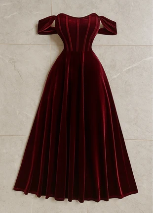 Robe longue en velours bordeaux épaules dénudées, marque: Bordeaux, état: Très bon état, taille: S / 36 / 8, 39,00 €, 41,65 € Protection acheteurs incluse