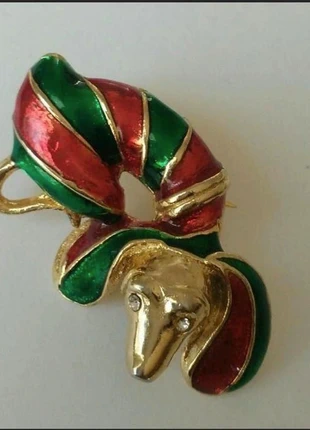 Vintage green and red enamel cute dog brooch., condition: Good, £8.75, £9.89 includes Buyer Protection