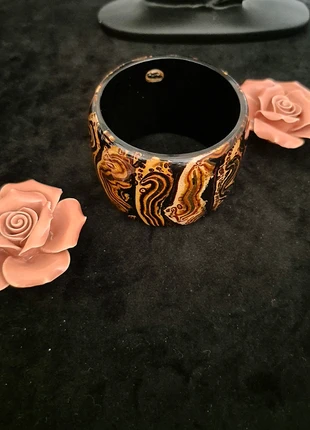 Superbe bracelet jonc large noir 🖤 marbré motif veine du bois, marca: Bracelet rigide Nature, estado: Muito bom, €28.00, €30.10 inclui Proteção do Comprador Pro