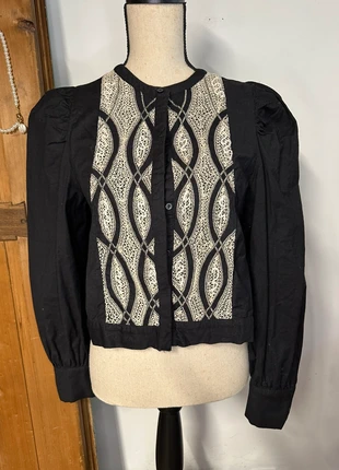 Magnifique chemisier à manches bouffantes et broderies noir et beige bohème chic, brand: Kiabi, condition: Very good, size: M / 38 / 10, €10.00, €11.20 includes Buyer Protection Pro