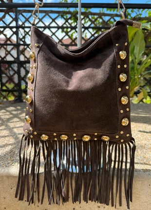 🍫 Sac Bandoulière à Franges en Cuir Suédé Chocolat - Élégance Italienne 🇮🇹, brand: The Genuine Leather, condition: Very good, €44.99, €47.94 includes Buyer Protection Pro