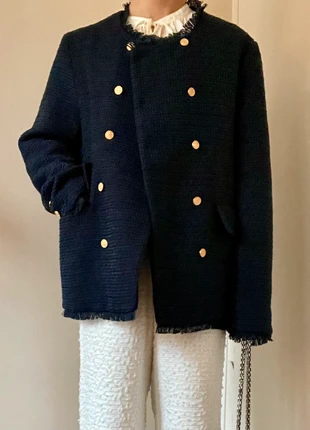 Kréate – Oversized Navy Double-Breasted Tweed Jacket Peacoat, brand: kreate, condition: New without tags, size: M / 38 / 10, €29.00, €31.15 includes Buyer Protection