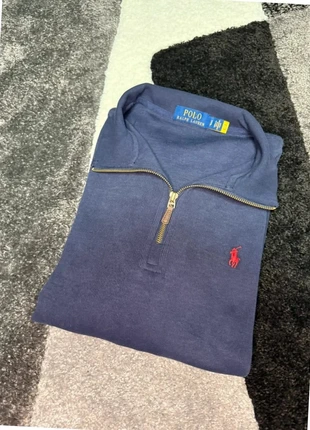 Pull 1/4 zip / camionneur Ralph Lauren bleu marine logo brodée rouge, merk: Ralph Lauren, staat: Heel goed, maat: S, € 80,00, € 84,70 inclusief Kopersbescherming