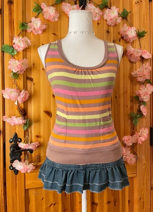 Striped Knit Tank Top | Pastel Retro Stripes | Y2K Casual Fit | 797., marque: Cute, état: Satisfaisant, taille: S / 36 / 8, 14,00 €, 15,40 € Protection acheteurs incluse