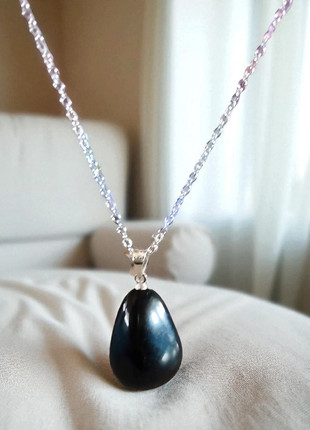 Collier avec son pendentif pierre roulée en Obsidienne Noire, Qualité A, marque: sans marque, état: Neuf sans étiquette, 5,00 €, 5,95 € Protection acheteurs (Pro) incluse