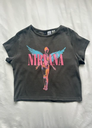 H&M Nirvana Grey Cropped Tee - Size S, brand: H&M, condition: Very good, size: S / UK 8-10, £2.00, £2.80 includes Buyer Protection