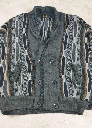 Cardigan Gilet Tricot Vintage Laine Style Coogi Maille 3D | Noir et Gris | Taille XL Homme, brand: Vintage Dressing, condition: Very good, size: XL, €35.00, €37.45 includes Buyer Protection