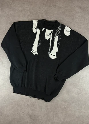 Pull crewneck oversize, knit Y2K en coton noir à motif « spectres » blancs - 2000’s, brand: Aesthetic, condition: Very good, size: L, €35.00, €37.45 includes Buyer Protection Pro