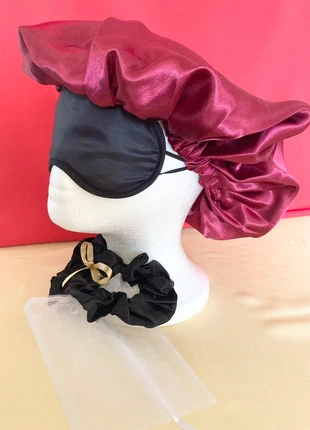 Bonnet de nuit Bordeaux noir double satin réglable taille unique, estado: Nuevo con etiquetas, 5,00 €, 5,95 € Protección al comprador incluida