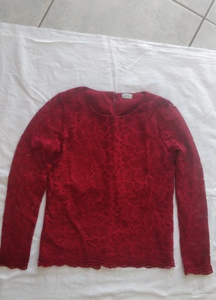 Haut dentelle fleur blouse rouge bordeaux manches longues nylon, marke: Pimkie, zustand: Sehr gut, größe: XS / 34 / 6, 4,00 €, 4,90 € inklusive Vinted-Käuferschutz