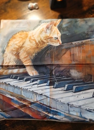 Magnifique houssine coussin chat sur piano aquarelle Neuf, brand: Aquarelle, condition: New, size: 45 x 45 cm, €4.90, €5.85 includes Buyer Protection