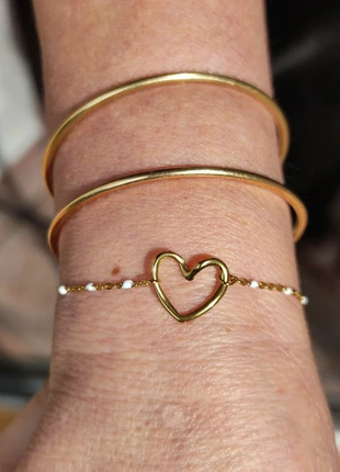 Bracelet à chaîne fine à résine blanche et pendentif cœur torsadé - Acier inoxydable, brand: Fait Main, condition: Very good, €8.50, €9.63 includes Buyer Protection Pro