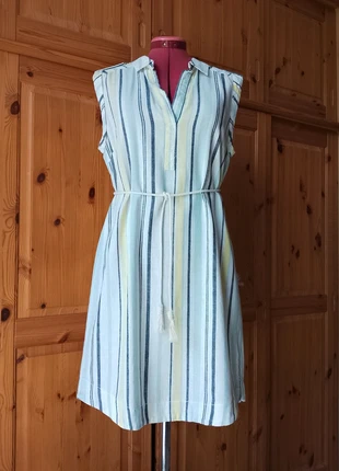 Robe chemise lin coton blanche rayures verticales 40, merk: shift dress yessica, staat: Heel goed, maat: L / 40 / 12, € 8,00, € 9,10 inclusief Kopersbescherming