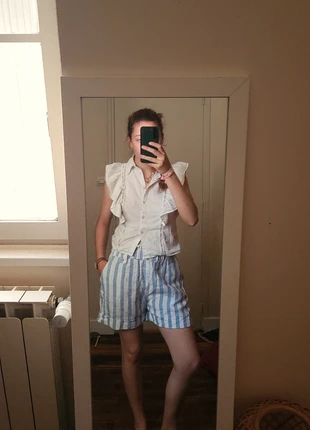 Short lin rayé bleu et blanc d’été taille S, marca: Mango, estado: Muy bueno, tamaño: S / 36 / 8, 10,00 €, 11,20 € Protección al comprador incluida