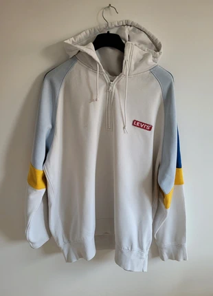 Sweat à capuche Levi's blanc bleu et jaune Taille L, merk: Levi's, staat: Heel goed, maat: L / 40 / 12, € 10,00, € 11,20 inclusief Kopersbescherming
