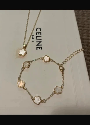 Gold Mother of Pearl Style Clover Clovers Cloverleaf Flower Flowers Bracelet Necklace Set NEW, brand: unknown, condition: Very good, £11.00, £12.25 includes Buyer Protection
