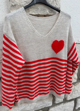 Pull doux mohair cœur rayure rouge et crème M/L, marque: mohair ilover, état: Très bon état, taille: L / 40 / 12, 24,00 €, 25,90 € Protection acheteurs (Pro) incluse