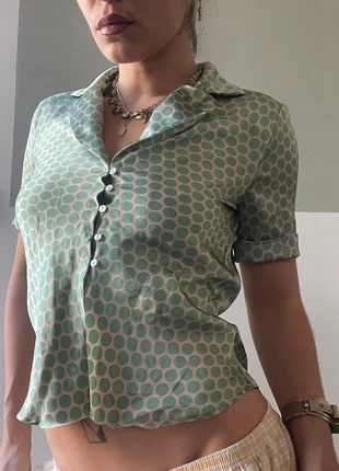 Top chemisier polka dots vert anis et beige à poids, style vintage y2k, marque: Vintage Dressing, état: Très bon état, taille: S / 36 / 8, 12,00 €, 13,30 € Protection acheteurs incluse