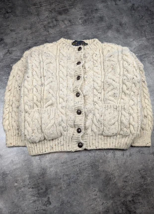 Pull cardigan tricot Aran blanc crème Sky 100% pure new wool / laine made in England crop - size S, marca: Vintage Dressing, estado: Muito bom, tamanho: S / 36 / 8, €59.00, €62.65 inclui Proteção do Comprador