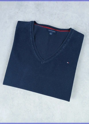 Pull en maille fine Tommy Hilfiger - Col V avec liseré rouge - Logo brodé - leu marine - Taille L, marque: Tommy Hilfiger, état: Très bon état, taille: L / 40 / 12, 18,00 €, 19,60 € Protection acheteurs (Pro) incluse