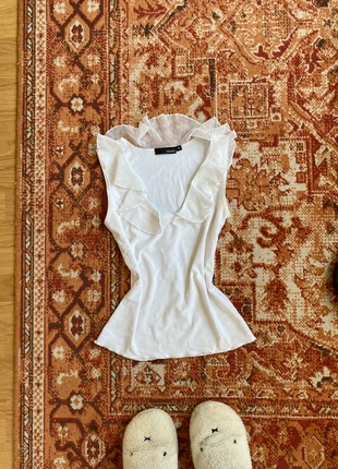 Vintage witte ruffle sleeveless top, marque: COQUETTE, état: Très bon état, taille: XS / 34 / 6, 23,00 €, 24,85 € Protection acheteurs incluse