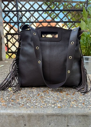 🤎 Sac à Main en Cuir Grainé Chocolat à Franges – Made in Italy 🇮🇹, brand: The Genuine Leather, condition: Very good, €69.99, €74.19 includes Buyer Protection Pro