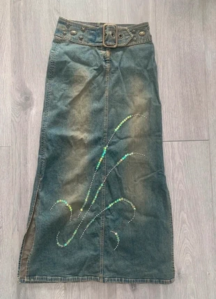 Y2K blue denim long skirt with rhinestone, brand: other, condition: Very good, size: M / UK 12-14, £30.00, £32.20 includes Buyer Protection